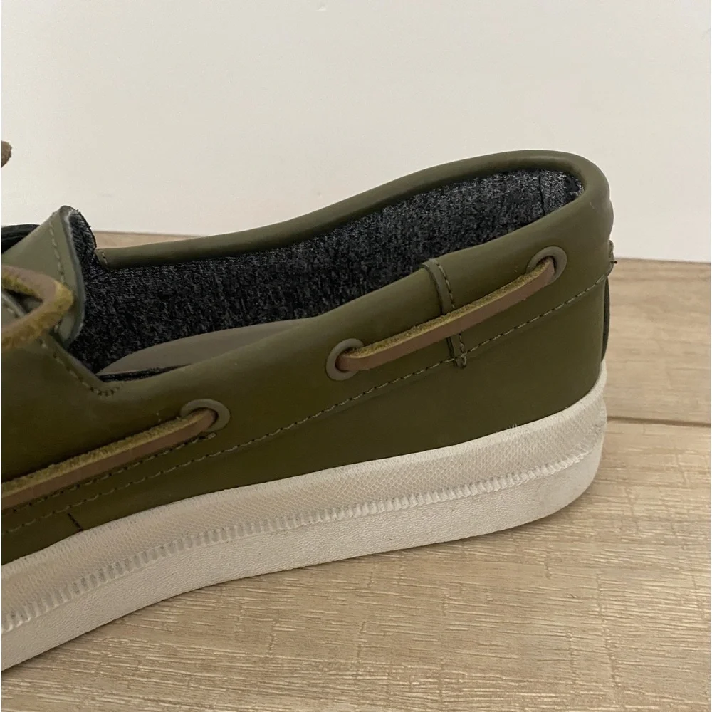 Sperry Top Sider Leather 2 Eye Raincoat Olive Green Boat Shoes